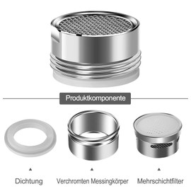 Set of 6 Perlator M24 Tap Attachment Aerator, Tap Strainer - Stainless Steel & ABS - Tap Filter - 1 Mounting Key, Aerators for Taps