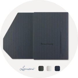 Lemani® Premium 4-Piece Application Folders in Navy Blue with 2 Spine Bars - Premium Quality with Fine Pinstripes, Unmistakable Feel and High-Quality Embossing 'Bewerbung' [German Language]