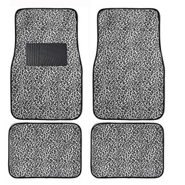 C.P.R. New Animal Print Snow Cheetah Floor Mat Set with Vinyl Heel Pad Universal 4PC for Cars Trucks SUVs (Snow Cheetah)