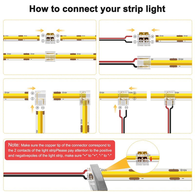 Aroidful Pack of 12 LED Corner Connectors 2-Pin 8 mm