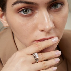 Jiahanzb 925 Sterling Silver Promise Rings for Women Silver Square AAAAA CZ Ring Simulated Diamond Womens Jewellery for Wedding Eternity Engagement Infinity Anniversary