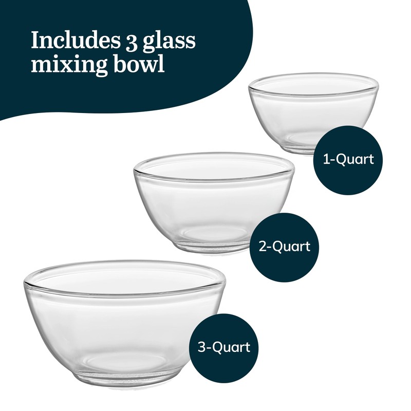 Libbey Baker's Basics 3 Piece Glass Mixing Bowl Set, Multi