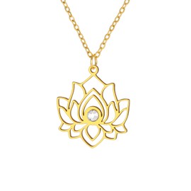 Dreamtimes Lotus Flower Charm Necklace for Women Yoga Lotus Protection Pendant Necklace Stainless Steel Inspirational Yoga Healing Unalome Symbol Amulet Buddha Yoga Jewellery, Stainless Steel, No