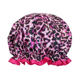 allydrew Reusable Women's Waterproof Shower Caps for Long Hair, Pink Leopard