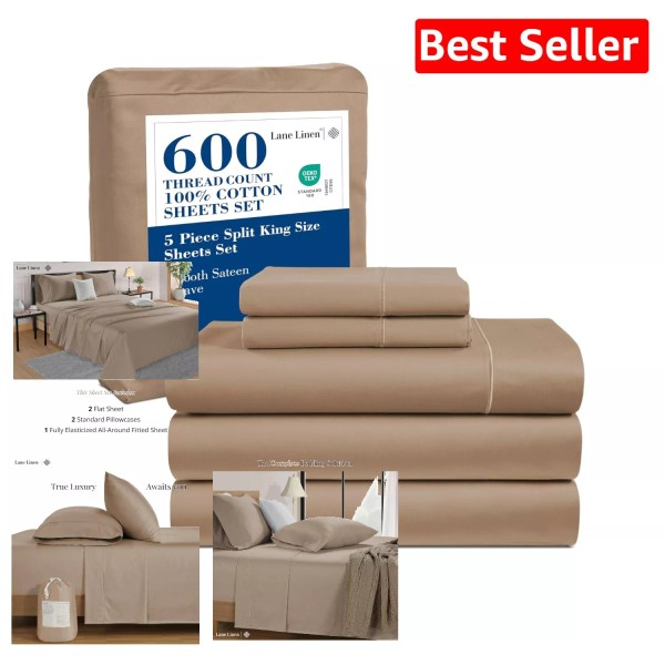 5-Piece Ultra Soft Split King Sheet Set - Taupe, 600