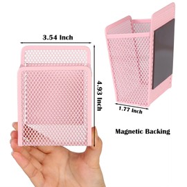 zeyce Magnetic Pencil Holder - Extra Strong Magnets Mesh Marker Holder Perfect for Whiteboard, Refrigerator and Locker Accessories (1 Baskets, Blush)