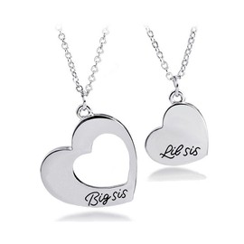 KUIYAI 2pcs Big Sis Lil Sis Love Heart Necklace Set for Sister Best Friends (2 sisters)