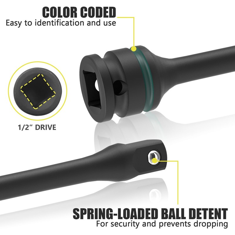 ARUCMIN 1/2" Drive Torque Limiting Extension Bar Set, 10-Piece Lug