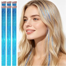 Lentejuelas para el pelo, paquete de 12 unidades. Accesorios de pelo con purpurina de colores. Extensiones de lentejuelas con pinza de 50 cm. Accesorios de Kit de fiesta para mujeres y niñas (azul)