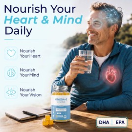 Omega 3 Gummies with DHA & EPA – Heart, Brain & Eye Health Support – Fish Oil Omega 3 Supplement – Chewable Alternative to Omega 3 Capsules – Delicious Lemon Flavour – 60 Gummies