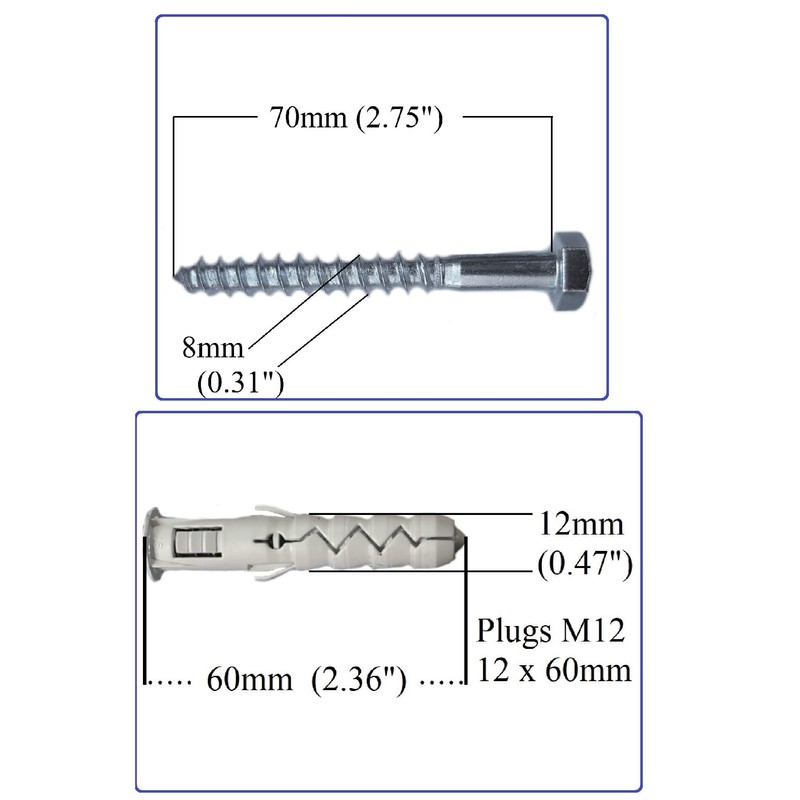 HAFD Heavy Duty Wall Anchor for Coach Screws 8x70mm with