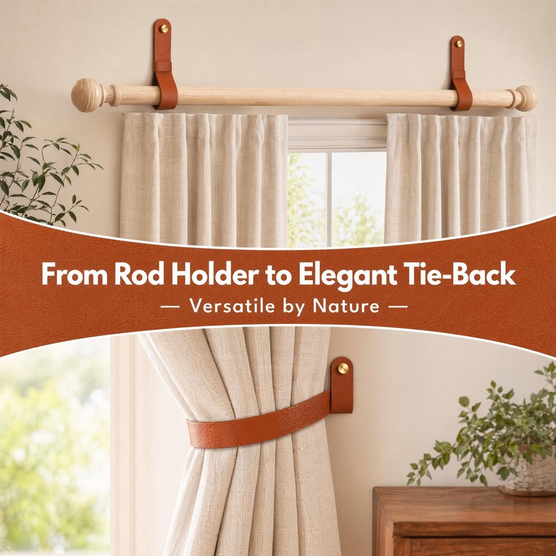 2Pcs Leather Curtain Rod Holder PU Leather Curtain Rod Holders