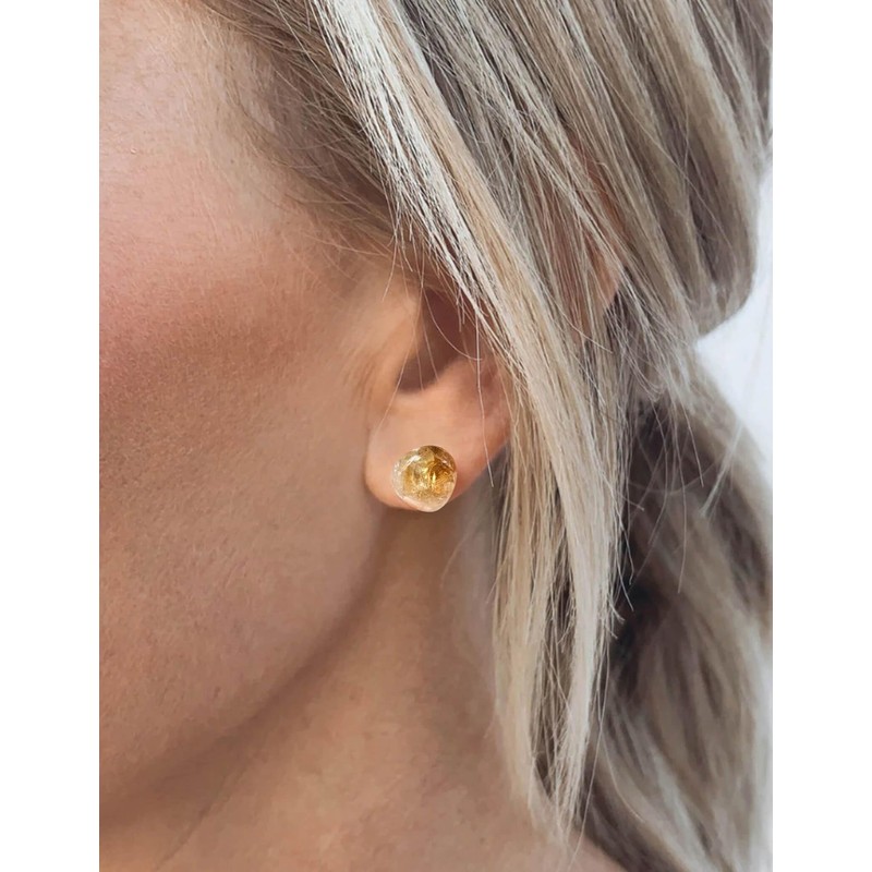 Citrine Earrings, Stainless Steel Stud Earrings for Men, Handmade Natural