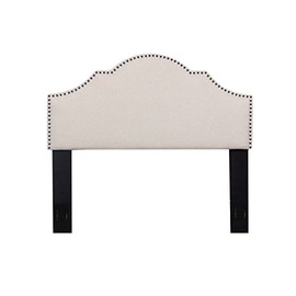 Container Furniture Direct Hallmar Collection Contemporary Upholstered Fabric Arched Bedroom Headboard with Nailhead Trim, Beige, Standard (B8085-4)