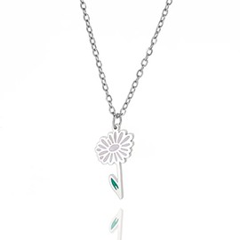 kkjoy Birth Month Flower Necklace Stainless Steel April Birth Flower Daisy Drip Oil Pendant Necklace Best Friend Necklace Jewellery Gifts for Women Girls