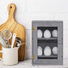 Relaxdays Simple Egg Cup, Cabinet 12 Eggs, Egg Cup Kitchen, Tray, 1 Piece, Wood and Metal, 25 x 18 x 12 cm, Grey