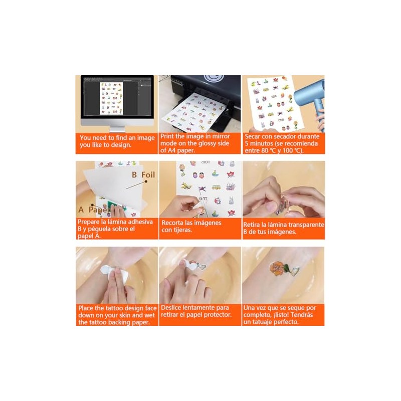 Papel para Tatuajes Temporales, Tattoo Paper para Impresoras de InyeccióN