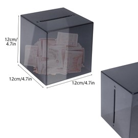 4.72”× 4.72”× 4.72” Acrylic Money Box Smash Money Saving Box Clear Piggy Bank for Kids(Black)