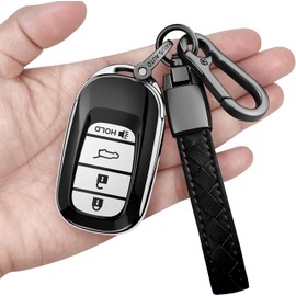 Sindeda for Honda Key fob Cover with Leather Keychain Soft TPU Full Cover Protection,for 2022 2023 2024 2025 Civic Accord HR-V Pilot CR-V,4-Buttons Key Fob Shell(Silver)