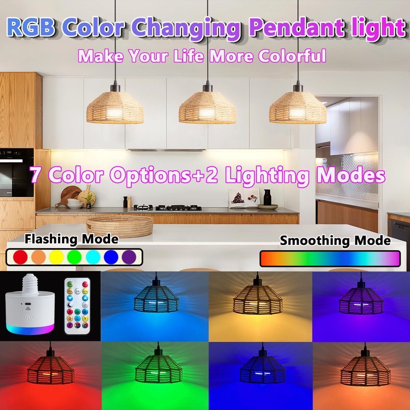 HIFCTRN Battery Operated Pendant Light Set of 2,Rechargeable Hanging Light