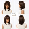 Black-Brown Bob Women Wigs with Bangs 12 Inch Short Straight