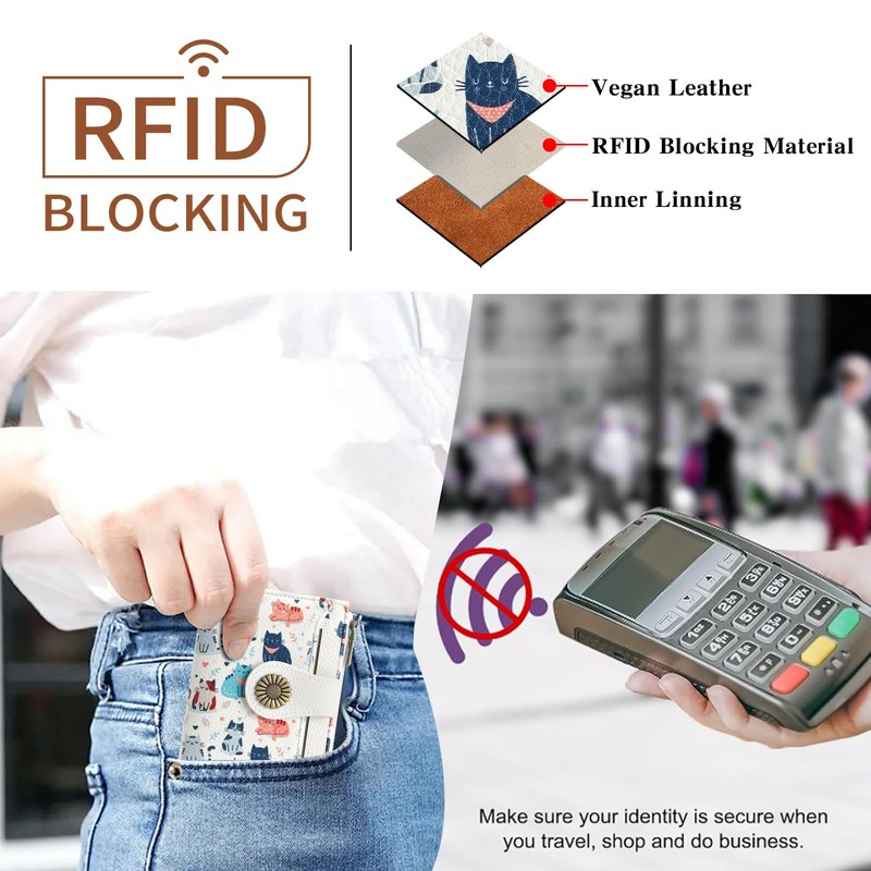 SENDEFN Small Wallet Women RFID Blocking Bifold Card Holder Compact