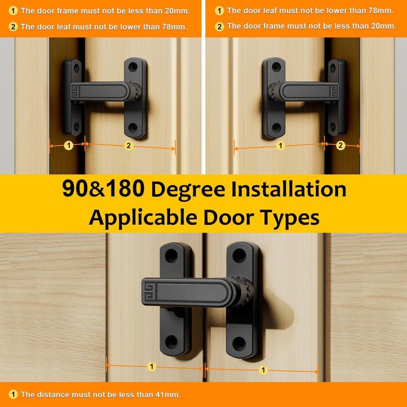 Barn Door Lock,90/180 Degree Flip Latch Lock,Easy Installation,Zinc Alloy Security