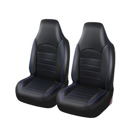 TOYOUN Classic Universal PU Leather Car Front Seat Covers High Back Bucket Seat Cover - Fit Most Cars, Trucks, SUVS, or Vans 2 PCS Blue Trim Auto Seat Covers Set Car Seat Protector for All Seasons