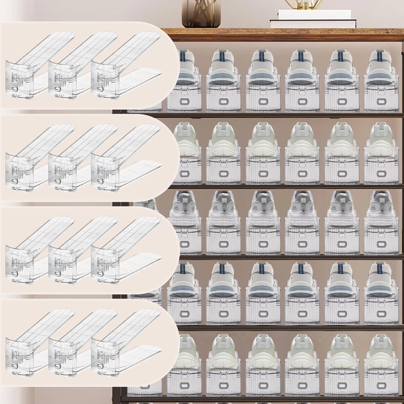 TOOKNIN Adjustable Shoe Slots Organizer,24PACK Transparent Shoe Stackers Shoe Rack