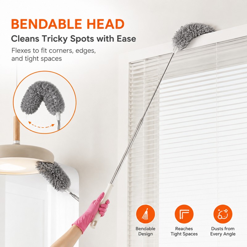 Extendable Microfiber Duster for High Cleaning – 60.63-Inch Bendable Washable