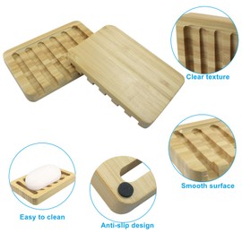 Rierdge 3 Pcs Bamboo Soap Dish, Self Draining Soap Holder with Non-Slip Pads, Sturdy Natural Wood Soap Tray for Shower, Bathroom（Wooden Color）