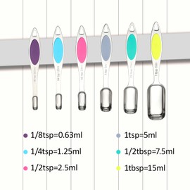 Magnetic Measuring Spoons Set of 7,Stainless Steel Measuring Spoons with Leveler,Nesting Measuring Spoon for Dry & Liquid Ingredients (7, Colorful)