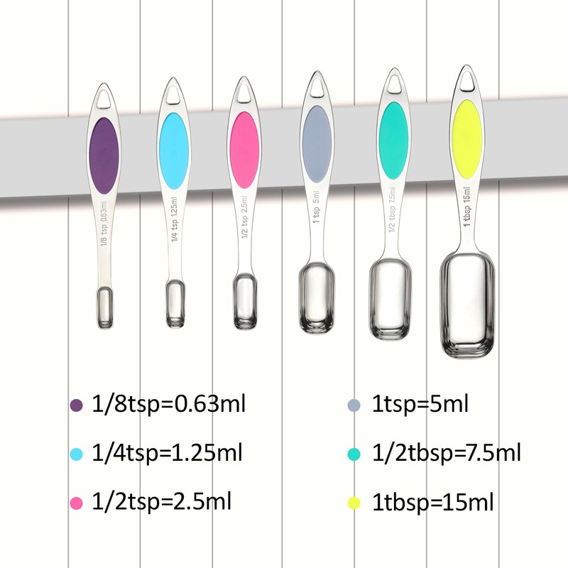Magnetic Measuring Spoons Set of 7,Stainless Steel Measuring Spoons with