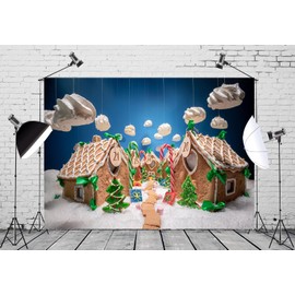 Loccor Fabric 5x3ft Gingerbread House Backdrop Christmas Candyland Photography Backdrop Winter Gingerbread Village Background Newborn Baby Shower Birthday Party Decor for Kids Children Photo Props