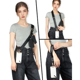 Popizard Phone Lanyard Crossbody Strap with Two Zippered Pouch, Adjustable Clip and Go Strap for Phone with Black Nylon Wallet, Removable Handle for All Phones