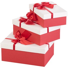 Your Design gift box: Set of 3 elegant gift boxes with red bow, 3 different sizes (gift box with bow)
