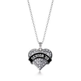 Inspired Silver - Black and White Senior 2020 - Silver Necklace for Women - Pave Heart Pendant Chain Necklace Jewelry Gift with Cubic Zirconia - Women's Necklace Charm with Lobster Claw Clasp