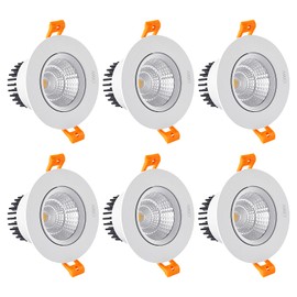 CXWV 3 Inch LED Recessed Downlight, 5W COB Ceiling Light with Driver, 3000K/4000K/6000K, CRI92, 410lm, 50W Halogen Bulb Equivalent Lighting Fixture, FCC Certification (6 Pack - Round)