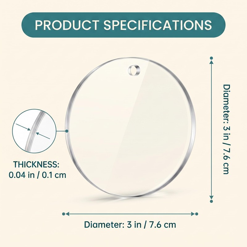 70 Pcs 3 Inch Clear Acrylic Ornament Blanks, Round Acrylic