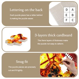 American Football Jigsaw Puzzle for Adults 500 Pieces Fantasy Fire Sport Ball Puzzles Football Player Wooden Puzzle for Living Room Challenging Family Activity Games Puzzle Lovers Gifts