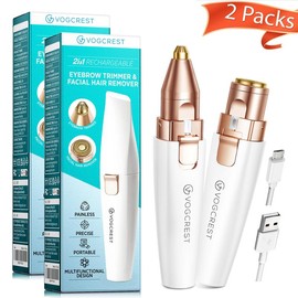 VG Vogcrest Rechargeable 2-in-1 Eyebrow & Facial Hair Remover for Women Painless Razor with LED Light for Lips Body Daily Gentle Comfort Portable Precise Design:_Snow White_2 Packs