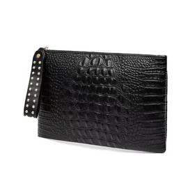 IAMUHI Faux Leather Crocodile Envelope Clutch Bag Rivets Wristlet Zipper Embossing Evening Handbag Wallet Purse,Black