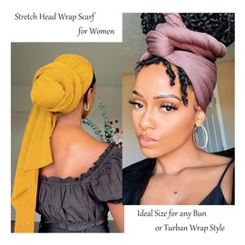 Kachanaa 4 Pieces Solid Color Stretch Knit Head Wrap Extra Long African Head Scarf Breathable Turbans for Black Women
