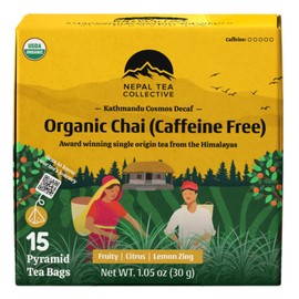 NEPAL TEA Organic Herbal Chai Tea Bags from the Himalayas - 15 Pyramid Tea Bags, Single Origin Chai Tea from a Family Farm - Caffeine Free Tea Bags with Loose Leaf Tea Inside (Kathmandu Cosmos)
