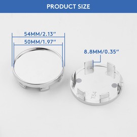 2 Inch Wheel Center Cap 4 Pack of 54mm Car Wheel Center Hub Covers Snap-in Plastic Rim Covers Hub Caps with 2 Inch 4 PCS Round Reflective Stickers Car Accessories Silver (Outer 54mm, Inner 49MM)