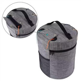 igadgitz home U7267 Round Polyester Knitting Bag, Round Yarn Storage Bag, Portable Crochet Bag with Shoulder Strap - Grey