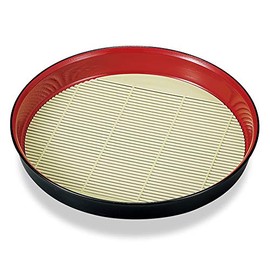 Mitani M17160-0 Yamanaka Lacquerware Buckwheat Plate, Vermilion Kurochi, 8.6 inches (21.8 cm), Yamanaka Lacquerware Brushed, Buckwheat Plate (with Bamboo Base)