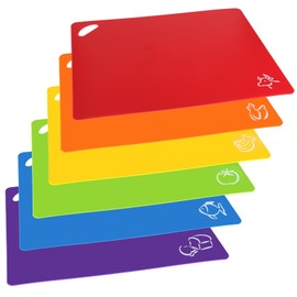 bssmmai Chopping Boards Cutting Mats Set of 6 Flexible Chopping Board Dishwasher Safe BPA Free Non-Slip Plastic Food Symbols Large 38 x 30.5 cm