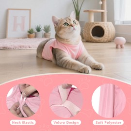 LIEVUIKEN Cat Recovery Suit Anti Licking, Cat Surgery Recovery Suit Female Cats Kitten Onesie After Spay, Cone of Shame Alternative, Post- Surgery Kitten Surgical Clothes for Abdominal Wounds(Pink,M)