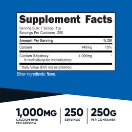 Nutricost HMB Powder (Beta-Hydroxy Beta-Methylbutyrate) 250 Grams - Gluten Free & Non-GMO